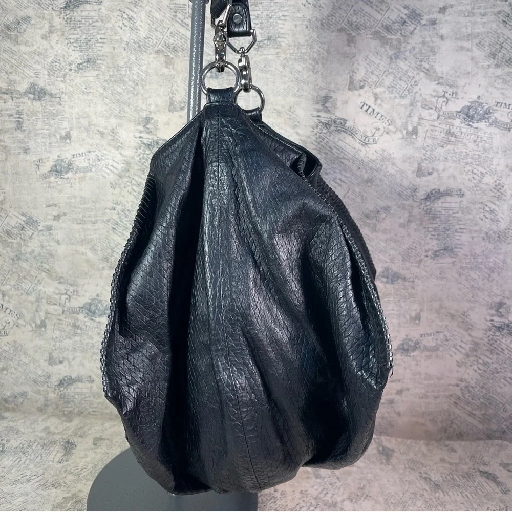 Treesje Black Leather Shoulder Bag Soft Leather Silver Hardware Designer Purse